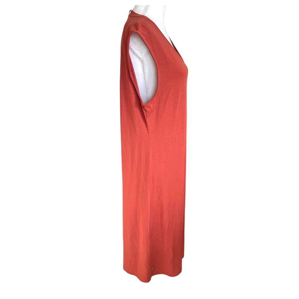 NWT Eileen Fisher Sleeveless V Neck Jersey Midi Dress Red Orange Lagenlook LARGE - Picture 6 of 12